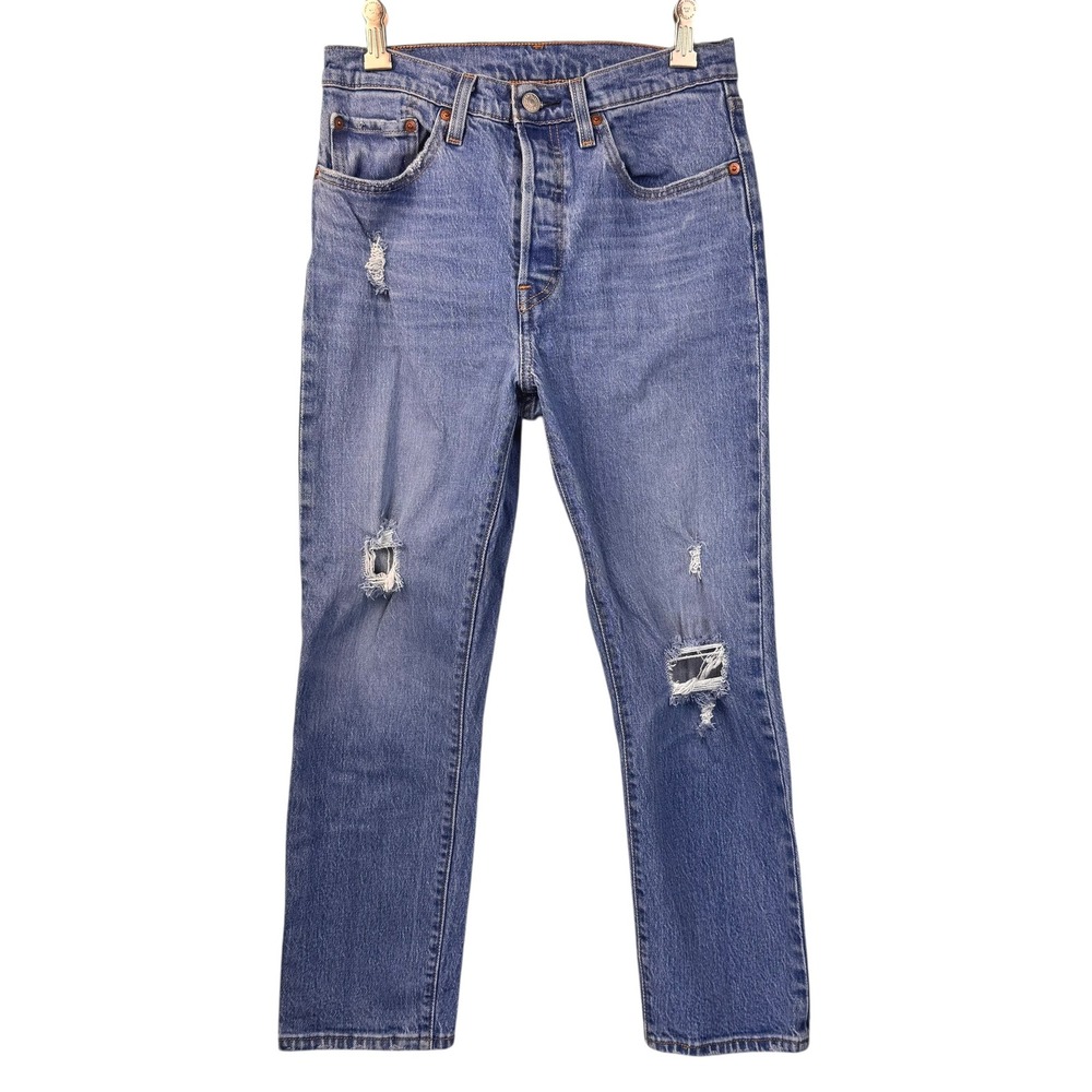 Levis 501‎ Jeans Womens 27x26 Light Wash Distressed Button Fly Denim